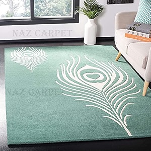 handmade geometrical pattern woollen rugs 1 inch thick pile 7x7 feet square color multi