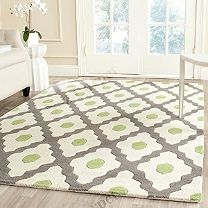 handmade geometrical pattern woollen rugs 1 inch thick pile 5x5 feet square color multi