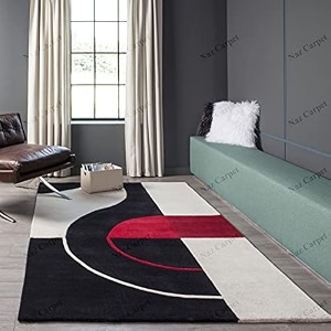 handmade geometrical pattern woollen rugs 1 inch thick pile 6x6 feet square color multi