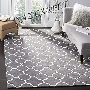handmade geometrical pattern woollen rugs 1 inch thick pile 5x5 feet square color multi