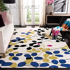 handmade geometrical pattern woollen rugs 1 inch thick pile 8x11 feet color multi
