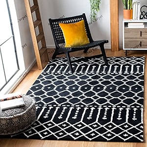 handmade geometrical pattern woollen rugs 1 inch thick pile 5x7 feet color multi