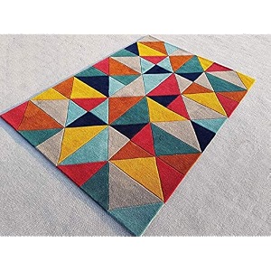 handmade geometrical pattern woollen rugs 1 inch thick pile 7x7 feet square color multi