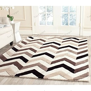 handmade geometrical pattern woollen rugs 1 inch thick pile 8x11 feet color multi