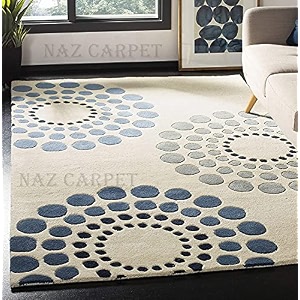 handmade geometrical pattern woollen rugs 1 inch thick pile 9x12 feet color multi