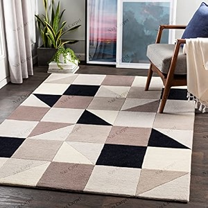 handmade geometrical pattern woollen rugs 1 inch thick pile 5x5 feet round color multi