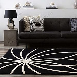 handmade geometrical pattern woollen rugs 1 inch thick pile 8x8 feet round t color multi