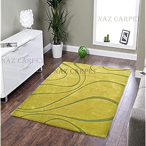 handmade geometrical pattern woollen rugs 1 inch thick pile 6x9 feet color multi