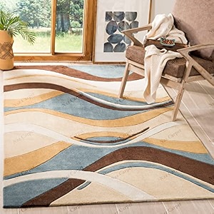 handmade geometrical pattern woollen rugs 1 inch thick pile 5x5 feet square color multi