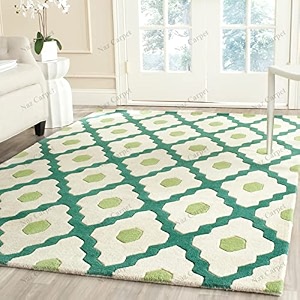 handmade geometrical pattern woollen rugs 1 inch thick pile 7x7 feet round color multi