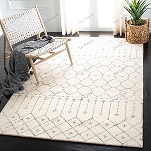 handmade geometrical pattern woollen rugs 1 inch thick pile 8x11 feet color multi