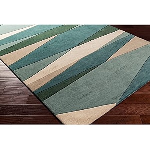 handmade geometrical pattern woollen rugs 1 inch thick pile 5x5 feet square color multi