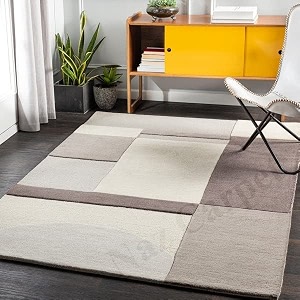 handmade geometrical pattern woollen rugs 1 inch thick pile 6x6 feet round color multi