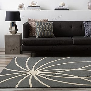 handmade geometrical pattern woollen rugs 1 inch thick pile 6x6 feet square color multi