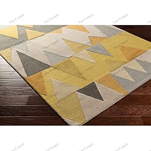 handmade geometrical pattern woollen rugs 1 inch thick pile 6x6 feet square color multi