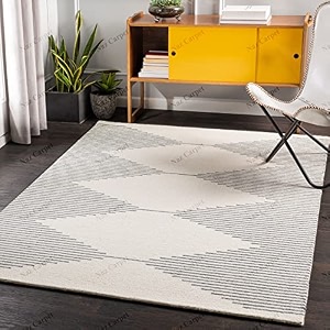 handmade geometrical pattern woollen rugs 1 inch thick pile 6x8 feet color multi