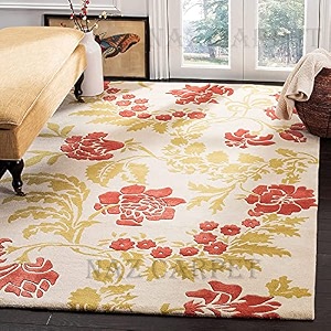 handmade geometrical pattern woollen rugs 1 inch thick pile 7x7 feet square color multi