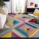 Handmade Geometrical Pattern Woollen Rugs 1 inch Thick Pile (8x8 Feet Round) t Color Multi