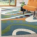 Handmade Geometrical Pattern Woollen Rugs 1 inch Thick Pile (6x9 Feet) Color Multi