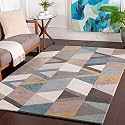 Handmade Geometrical Pattern Woollen Rugs 1 inch Thick Pile (7x10 Feet) Color Multi