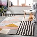 Handmade Geometrical Pattern Woollen Rugs 1 inch Thick Pile (5x5 Feet Round) Color Multi