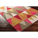 Handmade Geometrical Pattern Woollen Rugs 1 inch Thick Pile (6x9 Feet) Color Multi