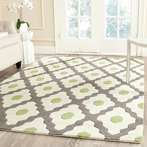 handmade geometrical pattern woollen rugs 1 inch thick pile 6x9 feet color multi