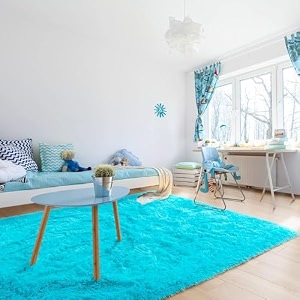 naze modern export quality micro fiber shaggy carpet runner for hall room guest room bedroom etccolor-turqoise size 5x7 feet152x215 cm