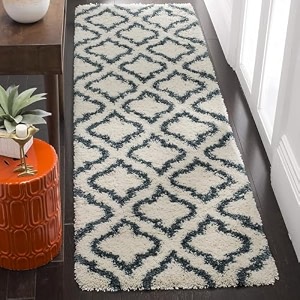naze modern export quality micro fiber shaggy carpet runner for hall room guest room bedroom etccolor- ivory blue patter size 2x6 feet60x185 cm
