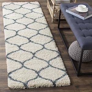 naze modern export quality micro fiber shaggy carpet runner for hall room guest room bedroom etccolor-ivory blue size2x4 feet 60x120 cm