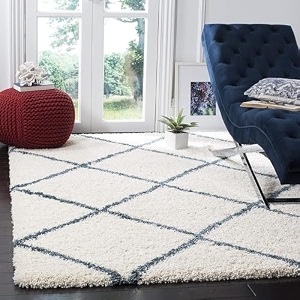 naze modern export quality micro fiber shaggy carpet runner for hall room guest room bedroom etccolor-ivory blue box size 5x7 feet152x215 cm
