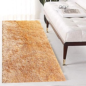 naze modern export quality micro fiber shaggy carpet runner for hall room guest room bedroom etccolor-gold size2x4 feet 60x120 cm