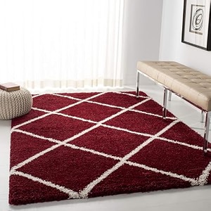 naze modern export quality micro fiber shaggy carpet runner for hall room guest room bedroom etccolor-red and ivory size 6x9 feet185x275 cm