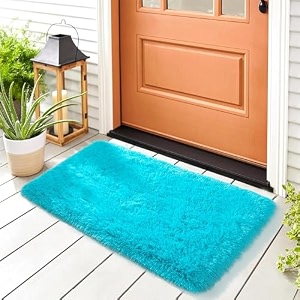 naze modern export quality micro fiber shaggy carpet runner for hall room guest room bedroom etccolor-turqoise size2x4 feet 60x120 cm