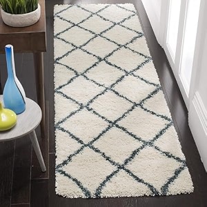 naze modern export quality micro fiber shaggy carpet runner for hall room guest room bedroom etccolor-ivory blue box size 2x6 feet60x185 cm