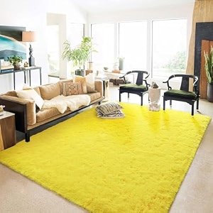 naze modern export quality micro fiber shaggy carpet runner for hall room guest room bedroom etccolor-yellow size 5x8 feet152x245 cm