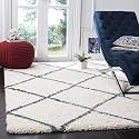 Naze Modern Export Quality Micro Fiber Shaggy Carpet, Runner for Hall, Room, Guest Room, Bedroom etcColor-Ivory Blue Box Size 6x9 feet(185x275 cm)