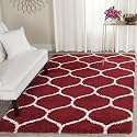 Naze Modern Export Quality Micro Fiber Shaggy Carpet, Runner for Hall, Room, Guest Room, Bedroom etcColor-Red N Ivory Size 5x7 feet(152x215 cm)