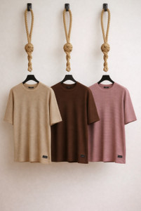 Nazma Fashions Solid Men Round Neck Pink