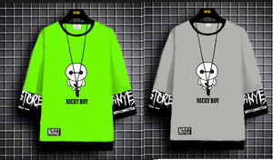 nb nicky boy graphic print men round neck light green grey t-shirt
