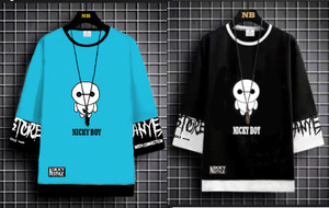 nb nicky boy pack of 2 men graphic print round neck cotton blend light blue black t-shirt