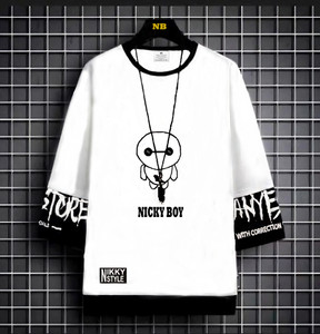 nb nicky boy men graphic print round neck cotton blend white t-shirt