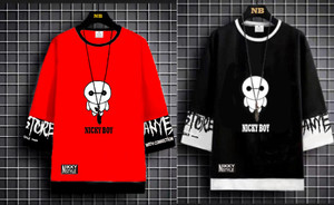 nb nicky boy graphic print men round neck red black t-shirt