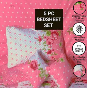 ncs cotton queen flat 280 tc floral 1 bedsheet with 2 pillow covers 2 cushion covers
