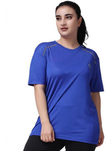 ND Solid Women Round Neck Blue T-Shirt