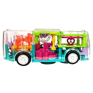 ndas international transparent 3d bus toy 360 degree rotation gear simulation mechanical bus sound and light toy for 2-5 years boys and girls