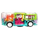 Ndas International Transparent 3D Bus Toy 360 Degree Rotation, Gear Simulation Mechanical Bus Sound and Light Toy for 2-5 Years Boys and Girls