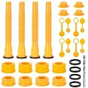 4 Set Gas Can Spout Replacement, Flexible Pour Nozzle with Screw Collar Caps, Spout, Spout Sealing Cap, Extra Rubber Gasket, Replacement Vent Caps Suitable for Most 1/2/5/10 Gal Oil Cans