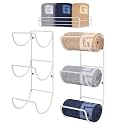 NearMoon Towel Rack Wall Mounted- All Metal Bathroom 2 Towel Rack Holders+ Hand Towel Storage Basket, Rustproof 3 Level Wine Rack Organizer for Hand Towels, Washcloths, 2+1 Pack (White)
