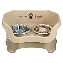 Neater Feeder Deluxe Mess Proof Dog Bowls Elevated for Medium Sized Breeds – Made in USA – No Spill Raised Slow Feeder Elevated Dog Bowl Stand, Stainless Steel Food and Water Bowl Set, Cappuccino